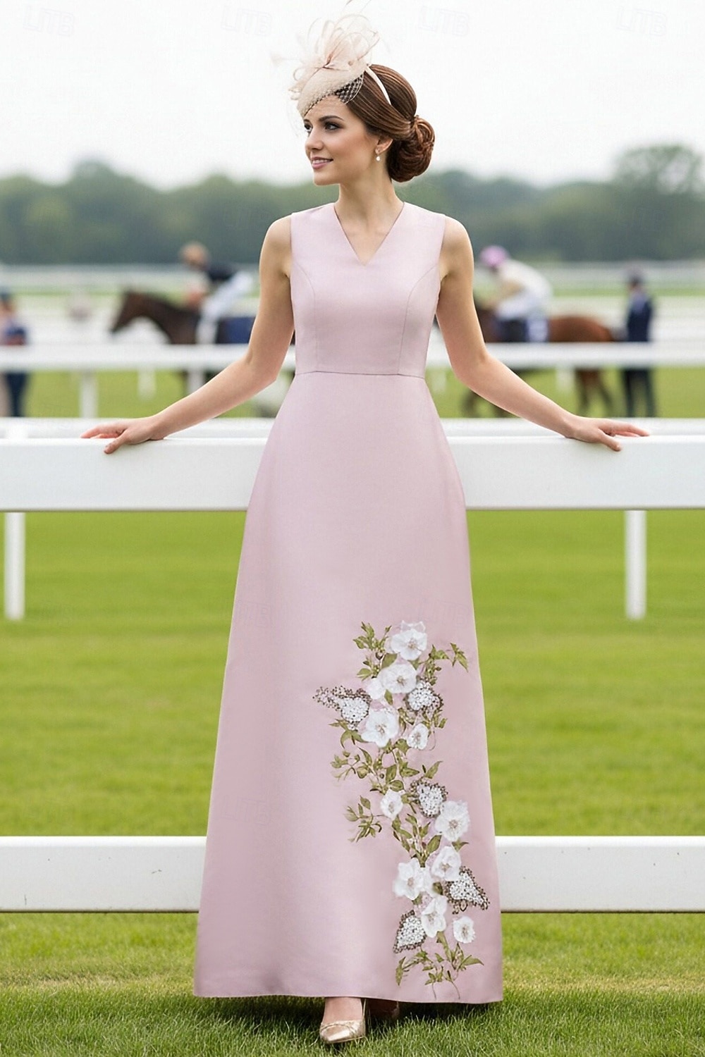 A-Line Floor Length Wedding Guest Dress Formal Dresses Derby Dress Mother of the Bride Dress Sleeveless V Neck Elegant Formal Holiday Kentucky Derby Satin with Print 2026 - $195.99 –P1