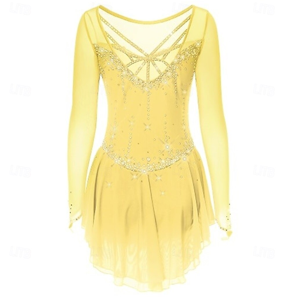 Vestido de patinaje artístico Chica Patinaje Sobre Hielo Vestidos Negro Blanco Amarillo Retazos Costura asimétrica Elástico Entrenamiento Competición Ropa de Patinaje Clásico Cristal / Strass Manga 2026 - $241.49 –P21