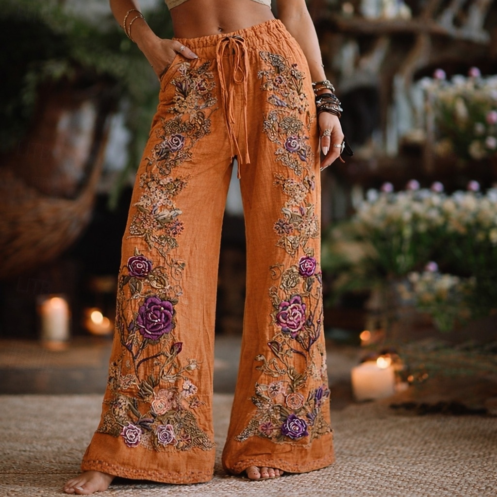Dámské Široké nohavice Kalhoty Kalhoty Palazzo Módní Cikánský Plná délka Vysoký pas Květiny Šňůrky Elastický pas Tisk Prodyšnost Pohodlné ulice Denní nošení Jdeme ven Vodní modrá Armádní zelen 2026 - $22.99 –P5