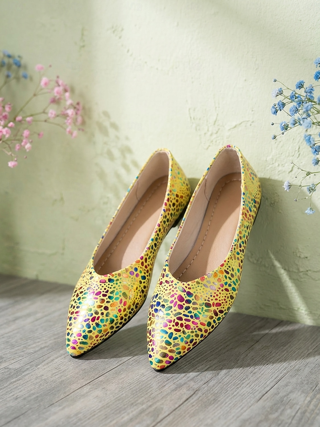 Gelbe Ballerinas mit Print für Damen – farbenfrohes Punktmuster, spitze Zehenpartie, bequemer Tragekomfort für jeden Tag, ideal für Freizeitaktivitäten, Brunch, Shoppingtouren und Reisen. 2026 - $19.99 –P7