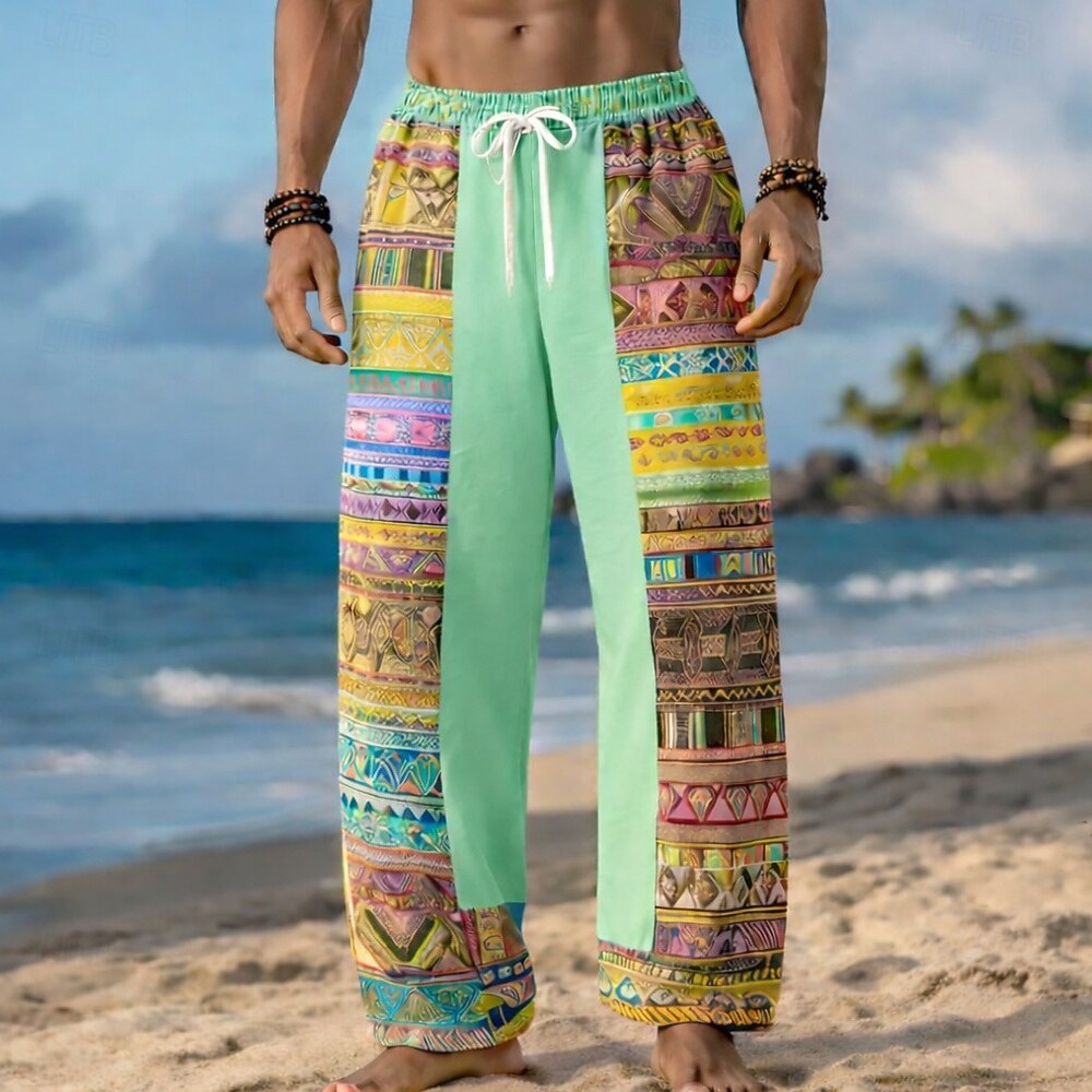 Homme Géométrique Ethnique Art abstrait Pantalons Pantalon décontracté Pantalons Amples Taille Moyenne Mode Maison Extérieur Vacances Taille élastique avec cordon de serrage Pantalon en lin avec de 2026 ? $27.99 –P4