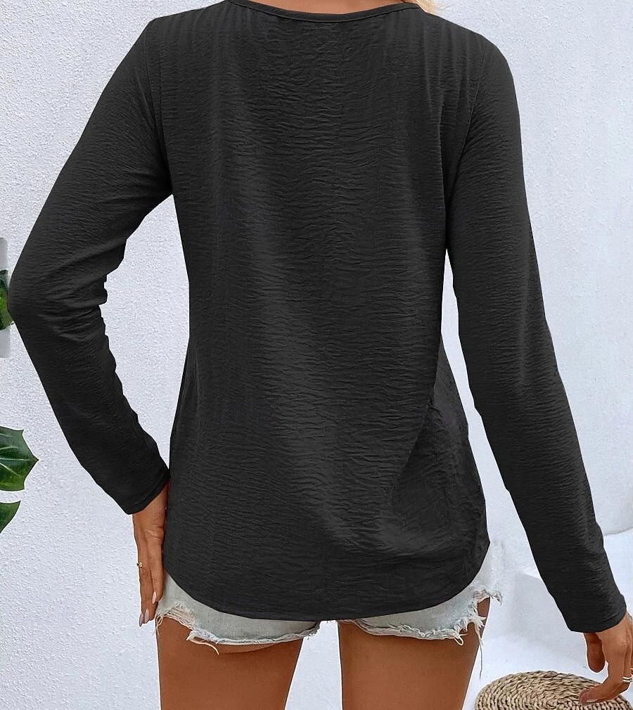 Dámské Tričko Tlačítko Přední S texturou Pevná barva Módní Na běžné nošení Dlouhý rukáv Do V Dlouhé topy Denní Jdeme ven Tmavěhnědá Travní zelená Černá Bílá Rubínově červená Jaro Podzim 2026 - $21.99 –P2