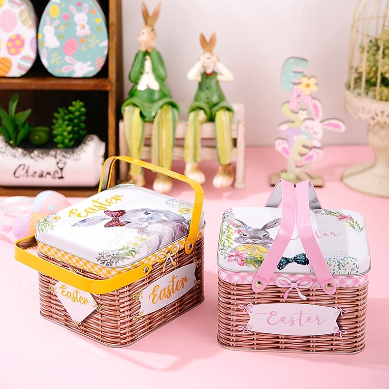 Easter Bunny Tin Carry Basket, Colorful Metal Rabbit Storage Box with Handle, Creative Easter Decoration Treat Gift Container 2026 - $14.99 –P14