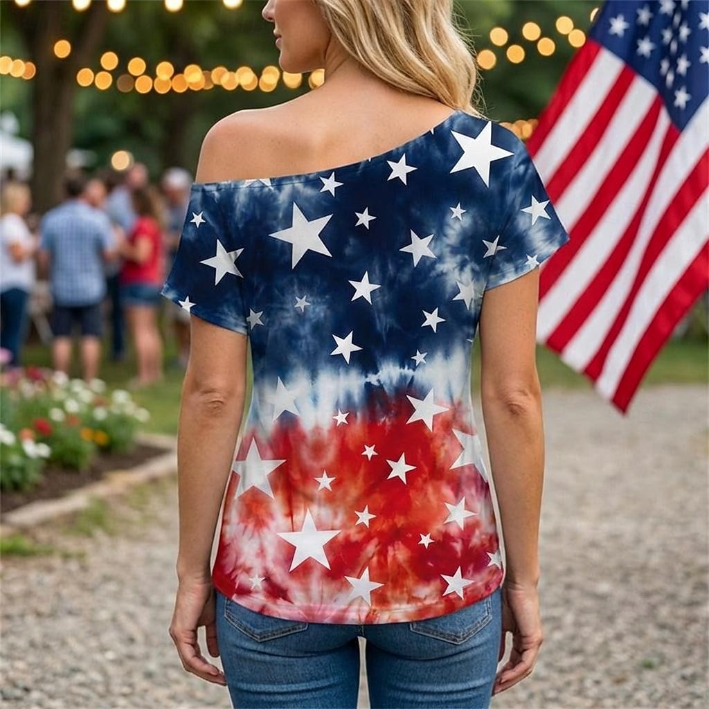 250º Aniversário EUA Retro Vintage Anos 80 Japonesa/Curta Assimétrico Mangas curtas Bandeira dos EUA Fantasia Mulheres 4 de julho Dia da Independência Adulto Camiseta de 2026 por $18.99 –P2