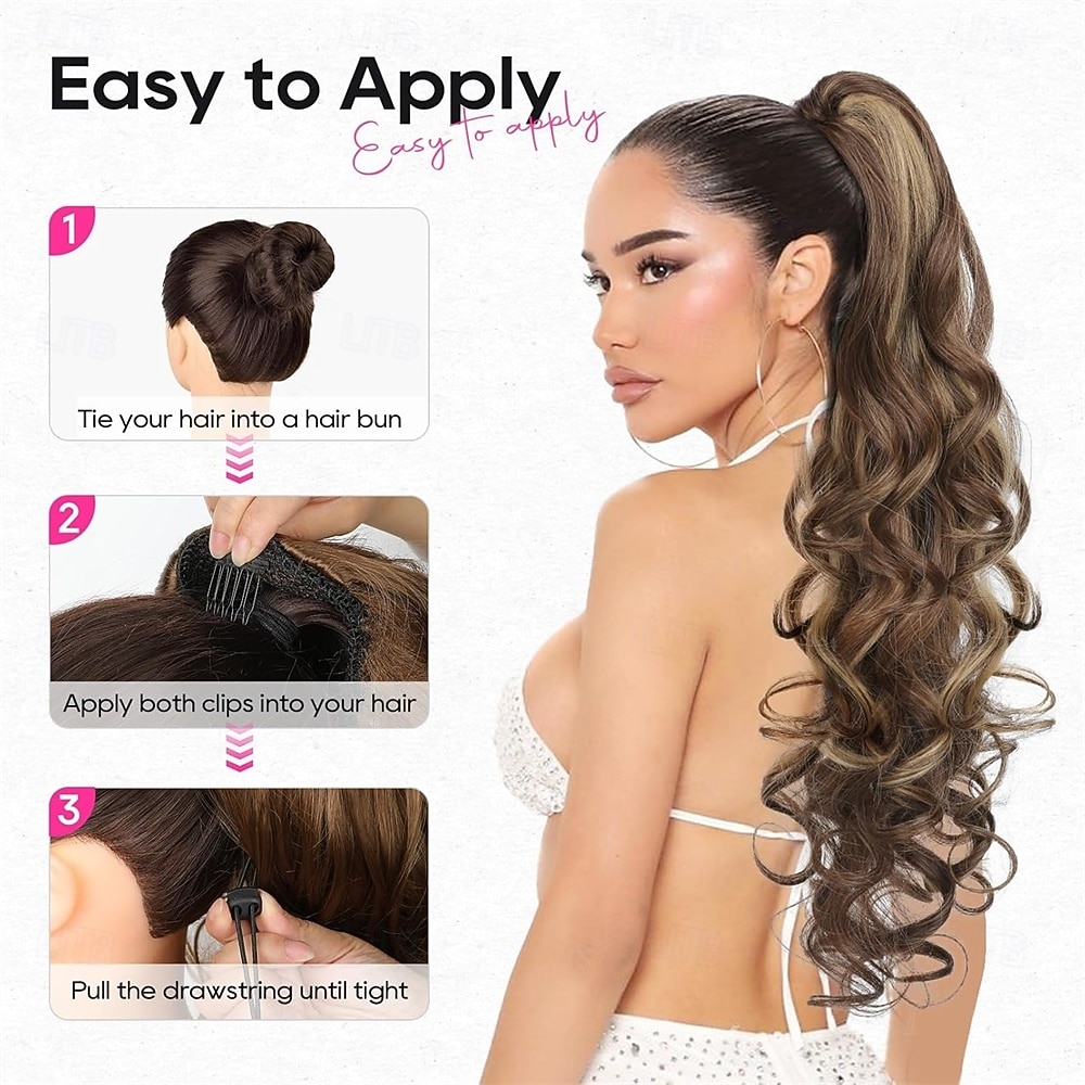 Ponytail Extension, 26 Inch Drawstring Ponytail Extension Long Curly Wavy Pony Tails Hair Extensions Synthetic Clip in Ponytail Hairpiece for Women, Dark Chocolate Brown with Highlights 26 Inch 2026 - $22.99 –P5