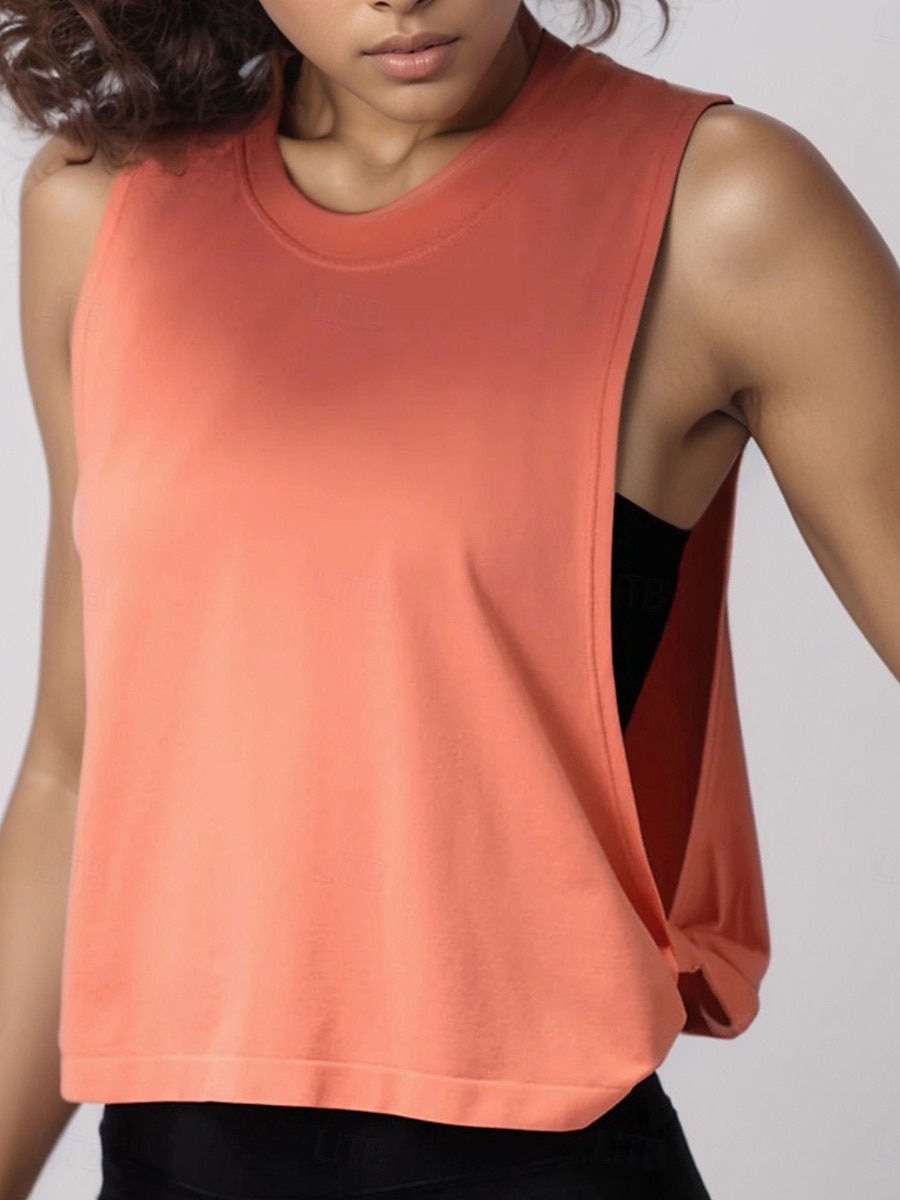 Dames Blouse Uitgesneden Effen Actief Casual Mouwloos Strakke ronde hals Normale tops Dagelijks Feestdagen Uitgaan blauw Zwart Wit Oranje Zomer Lente 2026 - $15.99 –P7
