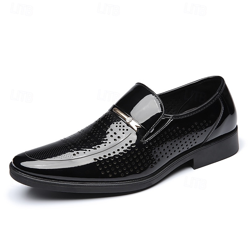 Men's Faux Leather Perforated Dress Loafers with Glossy Finish, Stylish Slip-On Shoes for Formal & Evening Events 2026 - $46.99 –P1