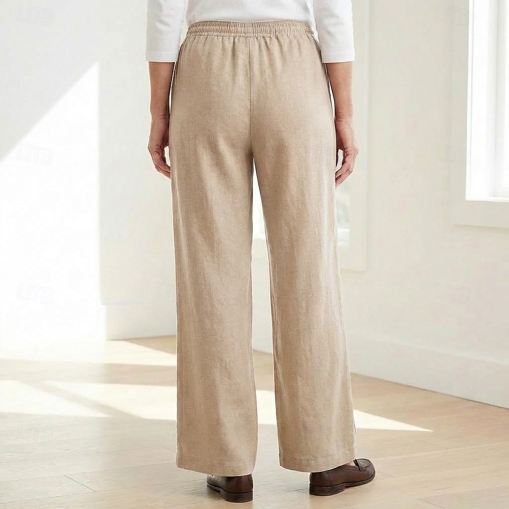 70% Linen Women's Linen Pants Culottes Wide Leg Wide Leg Chinos Vacation Streetwear Basic Full Length Medium Waist Plain Drawstring Pocket Comfort Inelastic Daily Outdoor claret Deep Green 2026 - $49.99 –P17