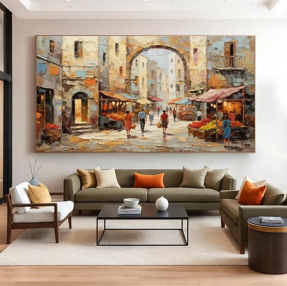 kézzel készített olajfestmény vászon faldekoráció építészet utcakép lakberendezéshez keret nélküli, feszítetlen festmény 2026 - $87.99 –P1
