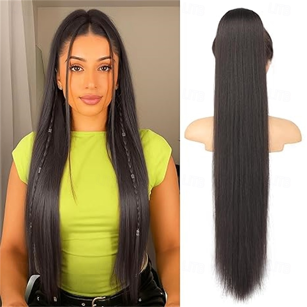 kiristysnyörillä poninhäntäpidennykset, pitkät suorat poninhännät, luonnollisen pehmeät klipsiponinhännät naisille, synteettiset hiuslisäkkeet, ombre, mustasekoitus, vaaleat 2026 - $22.99 –P5