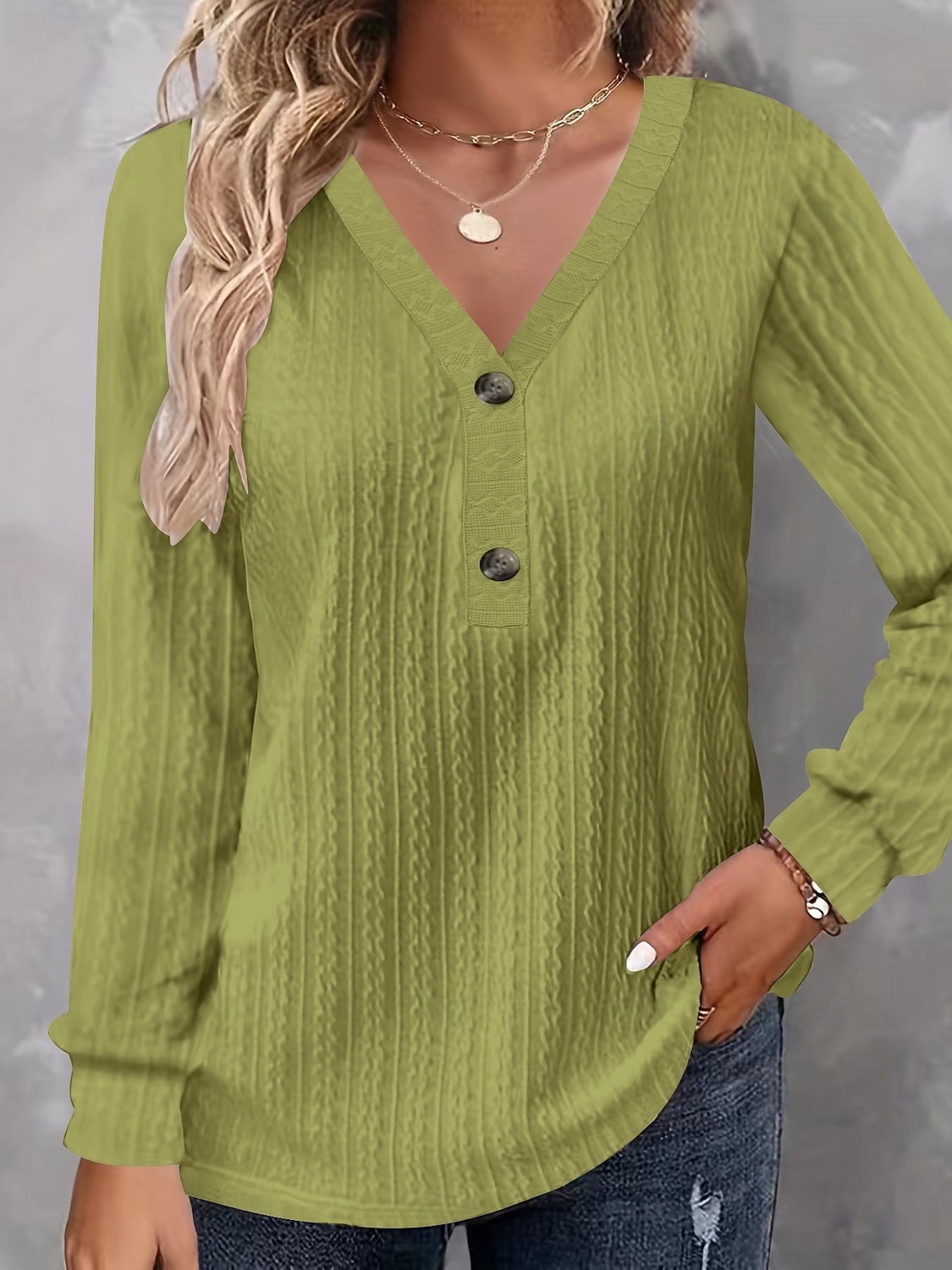 Women's Tunic Popover Shirt Casual Shirt Blouse Buttons Solid Color Vacation Vintage Stylish Long Sleeve V Neck Regular Tops Daily Outdoor Holiday Blue Black White Red Purple Spring Fall 2026 - $27.99 –P6