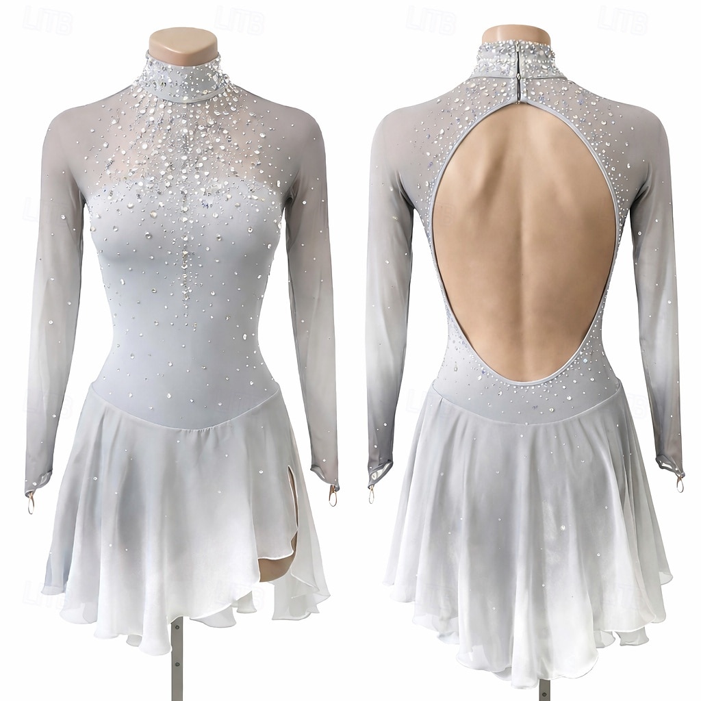 Rochie de Patinaj Artistic Pentru femei Πατινάζ στο πάγο Rochii Alb Peteci Deschide Înapoi Strech Antrenament Competiție Ținută Patinaj Clasic Cristale / Strasuri Manșon Lung Patinaj pe Ghea 2026 - $287.59 –P1