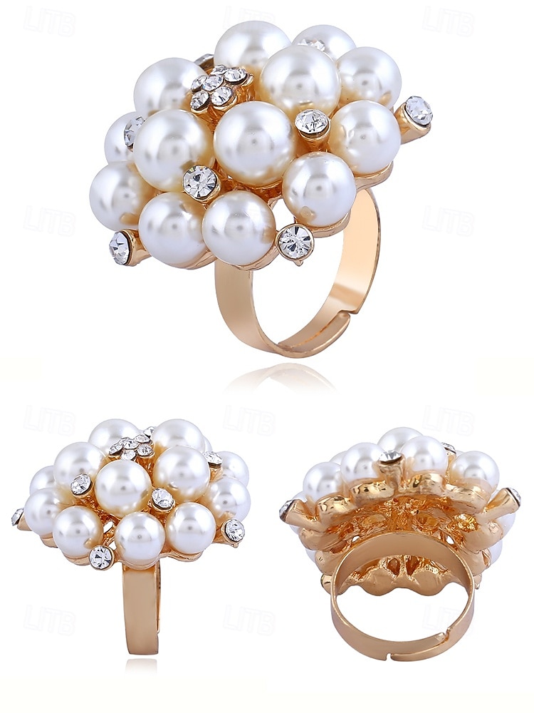 Женское кольцо с искусственным жемчугом, элегантное регулируемое коктейльное кольцо золотого и серебряного цвета, винтажное свадебное украшение для свадеб, вечеринок, вечерних мероприятий и торжественных случаев. 2026 - $9.99 –P8