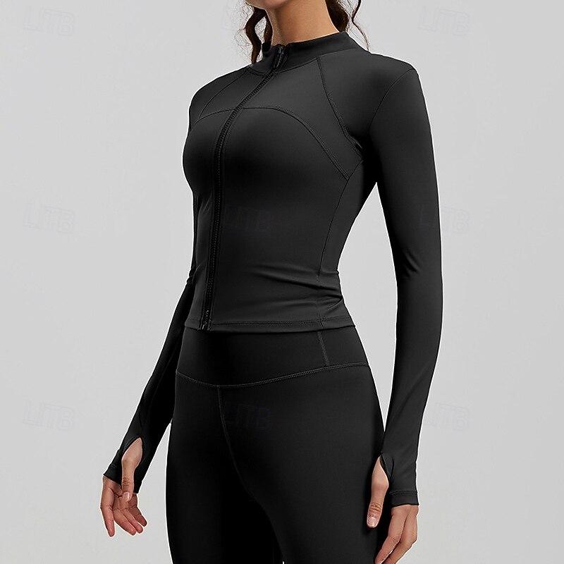 Per donna Tinta unita Giaccia da corsa Giacca da esterno Giacca sportiva Estate Primavera Autunno Cerniera completa Snello Manica Lunga Asciugatura Rapida Leggero Elastico Traspirante Palestra Corsa del 2026 a $20.99 –P10