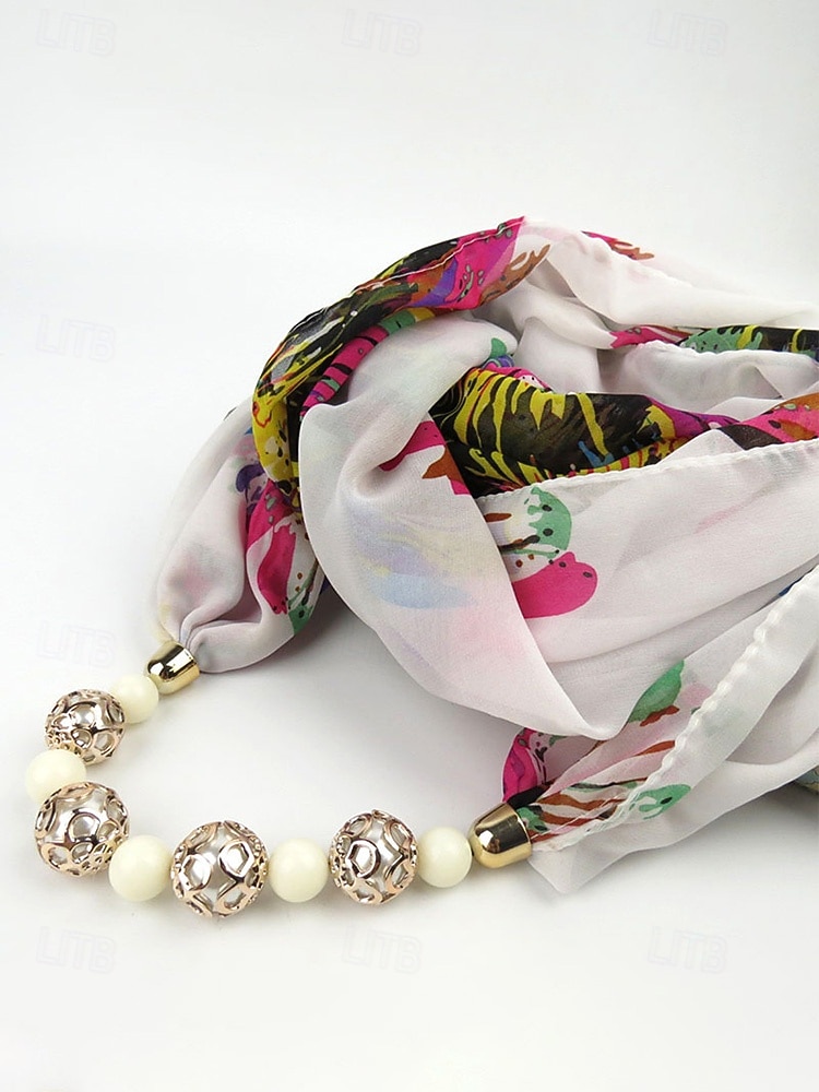 Damhalsband i bohemisk chiffong, mjuk polyesterhalsduk med blommönster och pärlhänge, lätt modeaccessoar för kvinnor, perfekt för vardagskläder, semester och resor. 2026 - $11.99 –P10