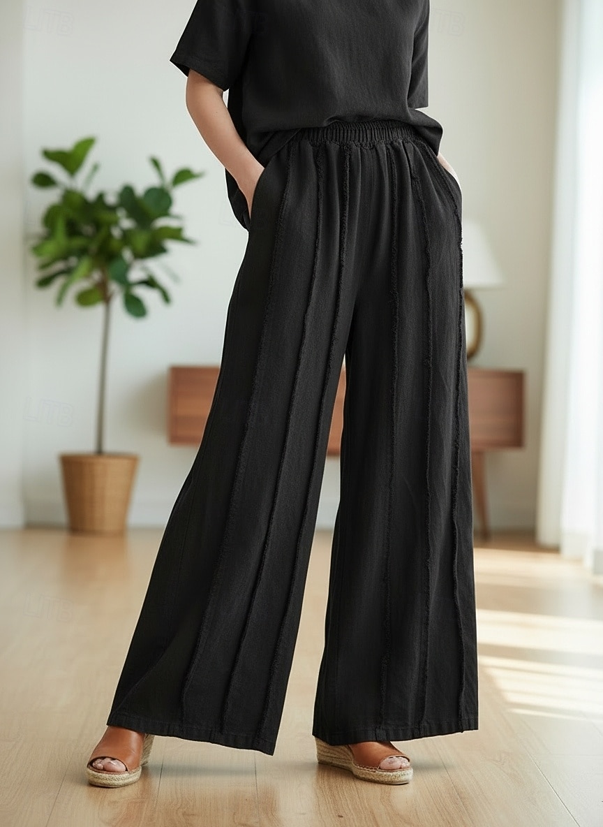 2026年 女性用 コットンリネンパンツ 生意気 チノパン サマーパンツ 旅行度假风 ストリートファッション カジュアル 全長 ミディアムウエスト 純色 弾性ウエストバンド 快適 マイクロエラスティック 日常 アウトドア ストリート ライスホワイト ブラック グリーン 春 秋 ルーズフィット  コレクション – $49.99 –P12