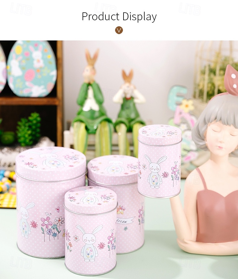 4pcs/set Easter Pink Bunny Tin Storage Bucket, Metal Rabbit Candy Gift Packaging Can, Empty Treat Container Box 2026 - $17.99 –P4