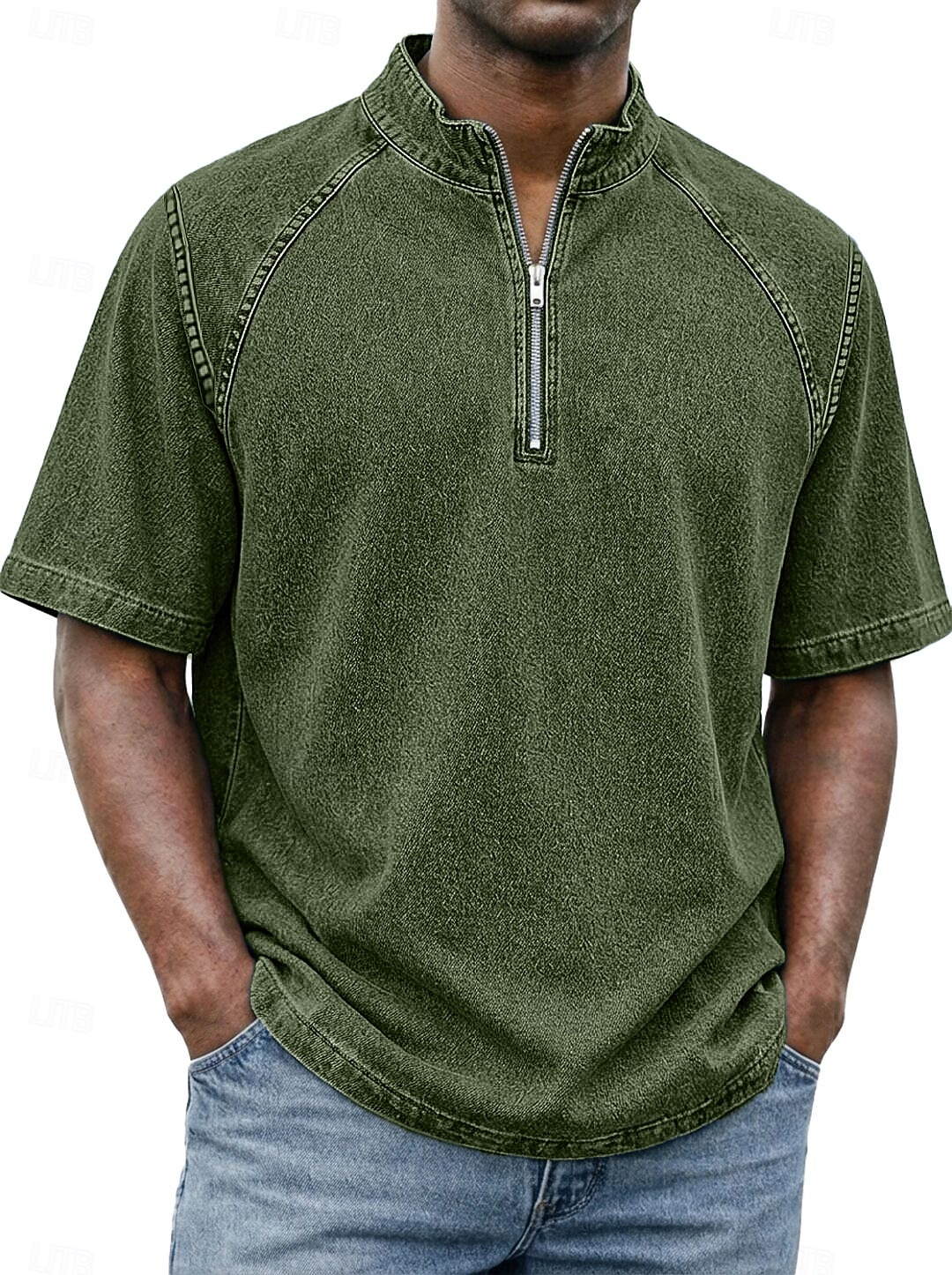 SoftFade™ Pánská košile 100% bavlna s kyselinovým praním tričko krátký rukáv stojáček léto jaro jednobarevný texturovaný vintage streetwear ležérní zipová vybledlá základní ležérní domácí ulice 2026 - $32.99 –P8