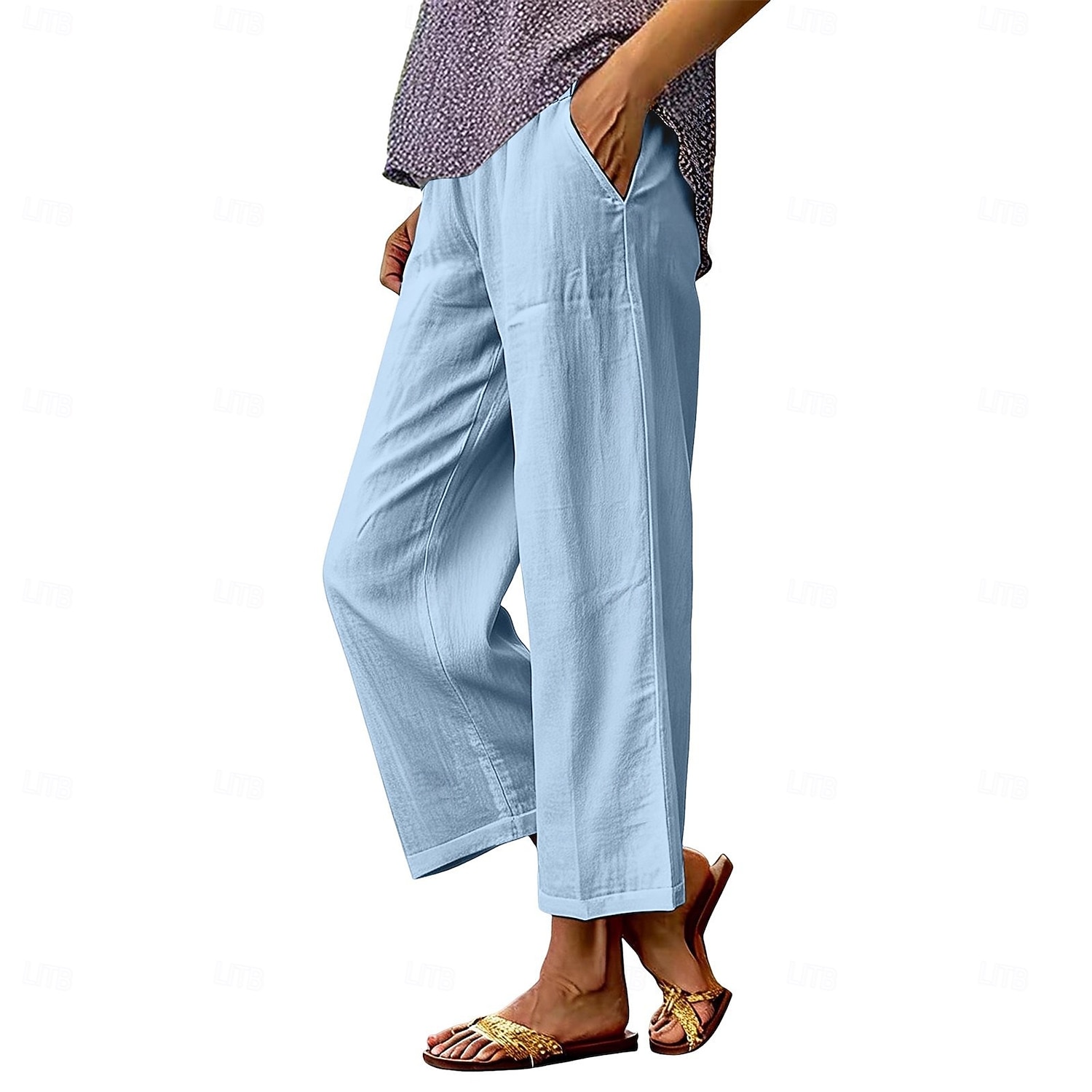 Per donna Gamba larga Pantaloni Pantaloni casual Vacanza Moda Streetwear Lunghezza intera Vita Alta Semplice Tasca Elastico in vita Confortevole Traspirante Inelastico Quotidiano Vacanza Streetwear del 2026 a $10.49 –P2