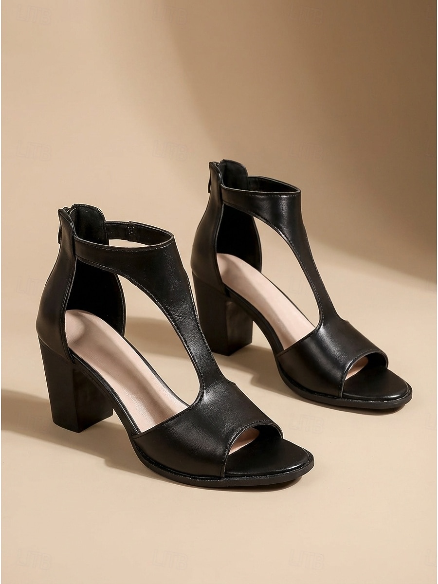 Schwarze Damen-Sandalen mit Blockabsatz – elegante, mittelhohe Schuhe mit T-Riemen und Knöchelunterstützung für Büro und Alltag &halbformelle Veranstaltungen 2026 - $34.99 –P2