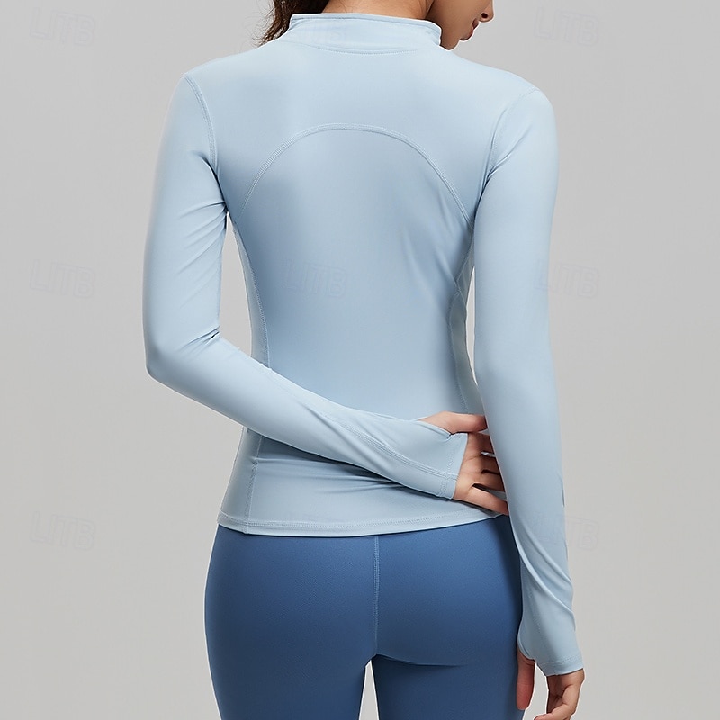 Dam Solid färg Joggingjacka Utomhusjacka Sportjacka Sommar Vår Höst Blixtlås i fullängd Smal Långärmad Snabb tork Lättvikt Elastisk Andningsfunktion Gym Löpning Träning Blå Rodnande Rosa Purpur 2026 - $23.99 –P3