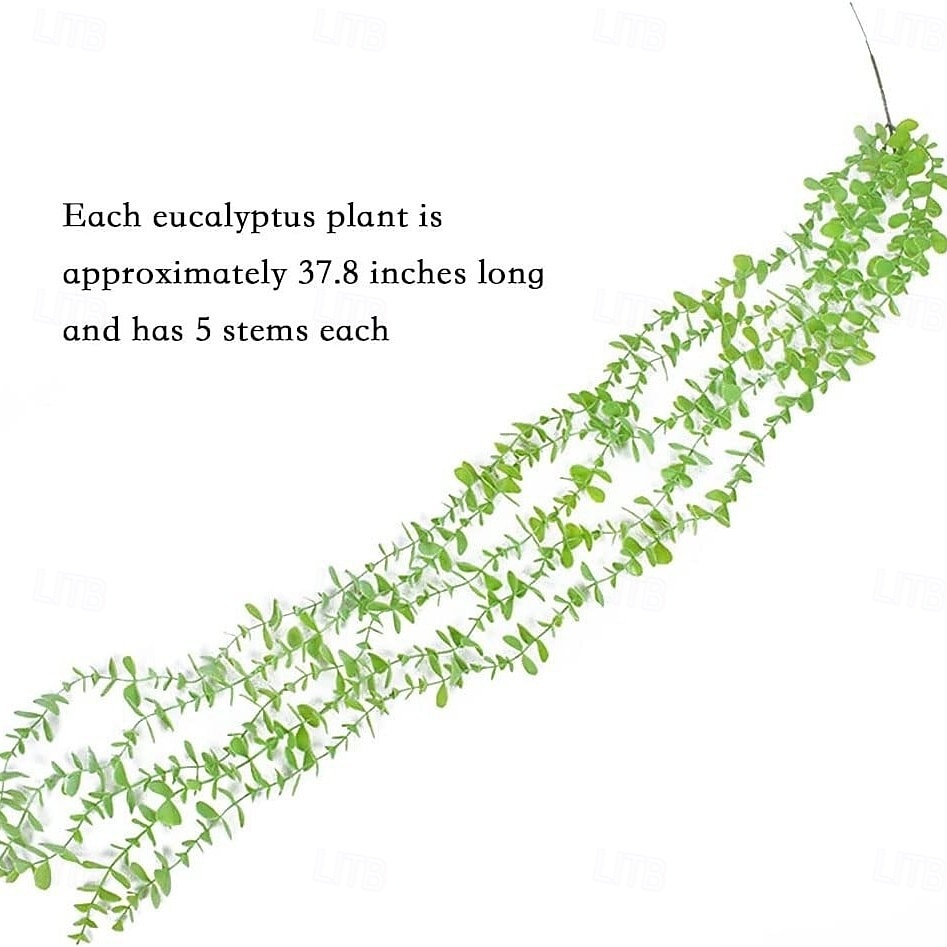 2026年 人工ユーカリのつる4本、フェイクグリーン吊り下げ式つる植物、天井装飾、リビングルーム、エアコンパイプラッピング、ホームデコレーション  コレクション – $17.99 –P2