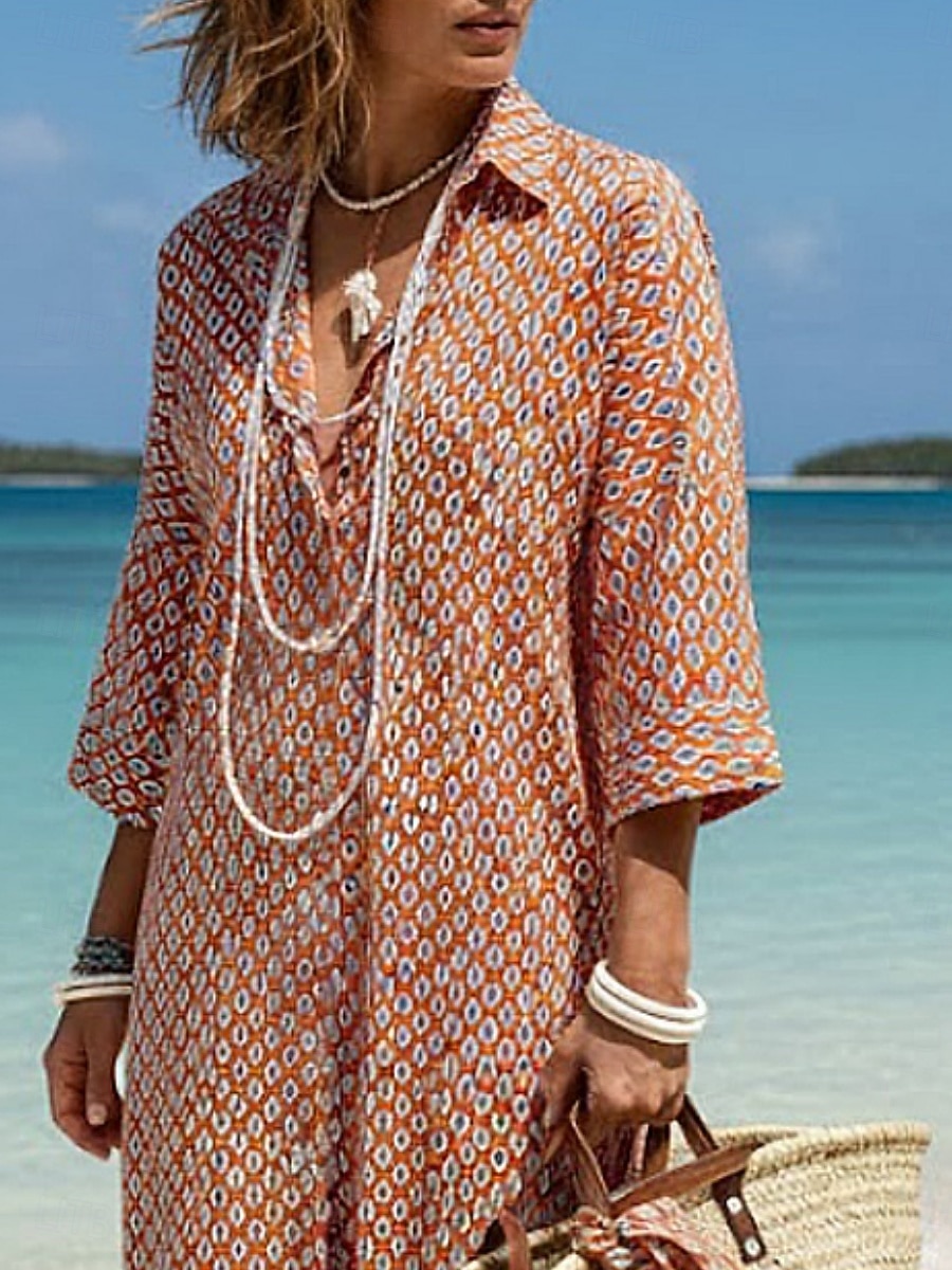 Per donna Abito maxi Abito a Tubino Vestito Estivo Vacanza Casual All'aperto Uscire Vestibilità regolare A righe Manica Lunga Collo ripiegato Blu Rosa Rosso Caffè Estate Primavera Autunno del 2026 a $41.99 –P3