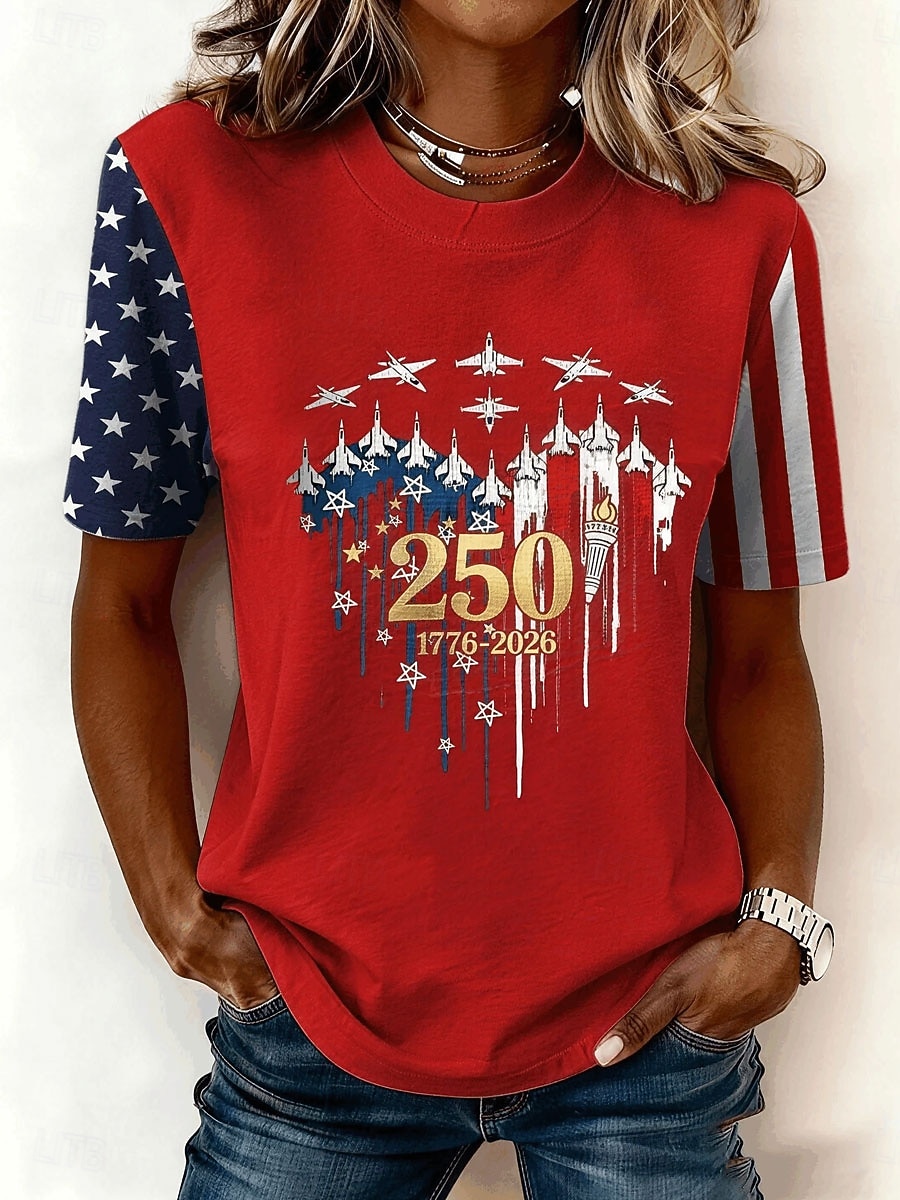 Unabhängigkeitstag Amerikanisches Jubiläum Patriotisches Frauen T-Shirt Druck Grafik Flagge Buchstabe Stilvoll Klassisch Lässig Kurzarm Rundhalsausschnitt Reguläre Oberteile Täglich Blau Schwarz Rot 2026 - $21.99 –P1