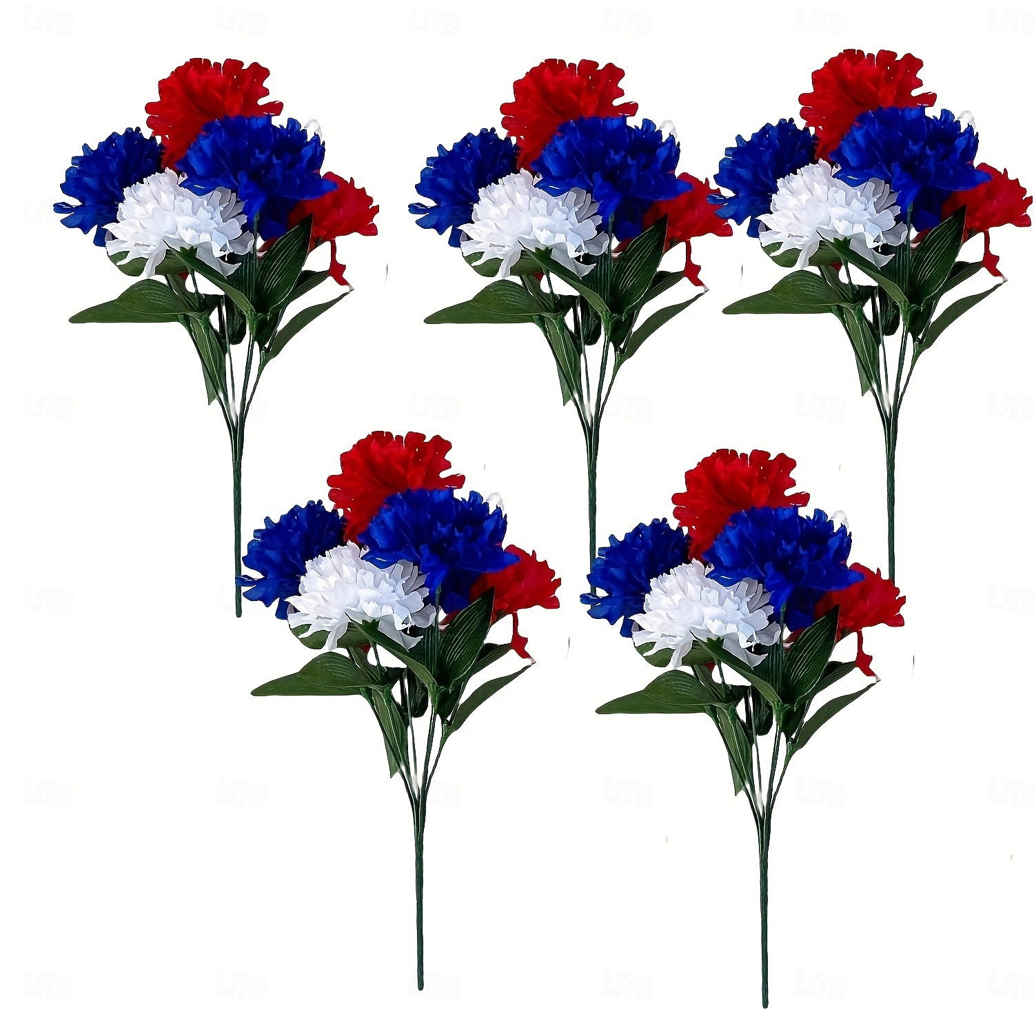 5 balení hřbitovních květin na hrob, 7 hlav, umělé červené, modré, bílé, šeříkové, vlastenecké, umělé hedvábné květiny na hřbitov, Den veteránů, dekorace na stůl ke Dni nezávislosti, 4. července 2026 - $19.99 –P1