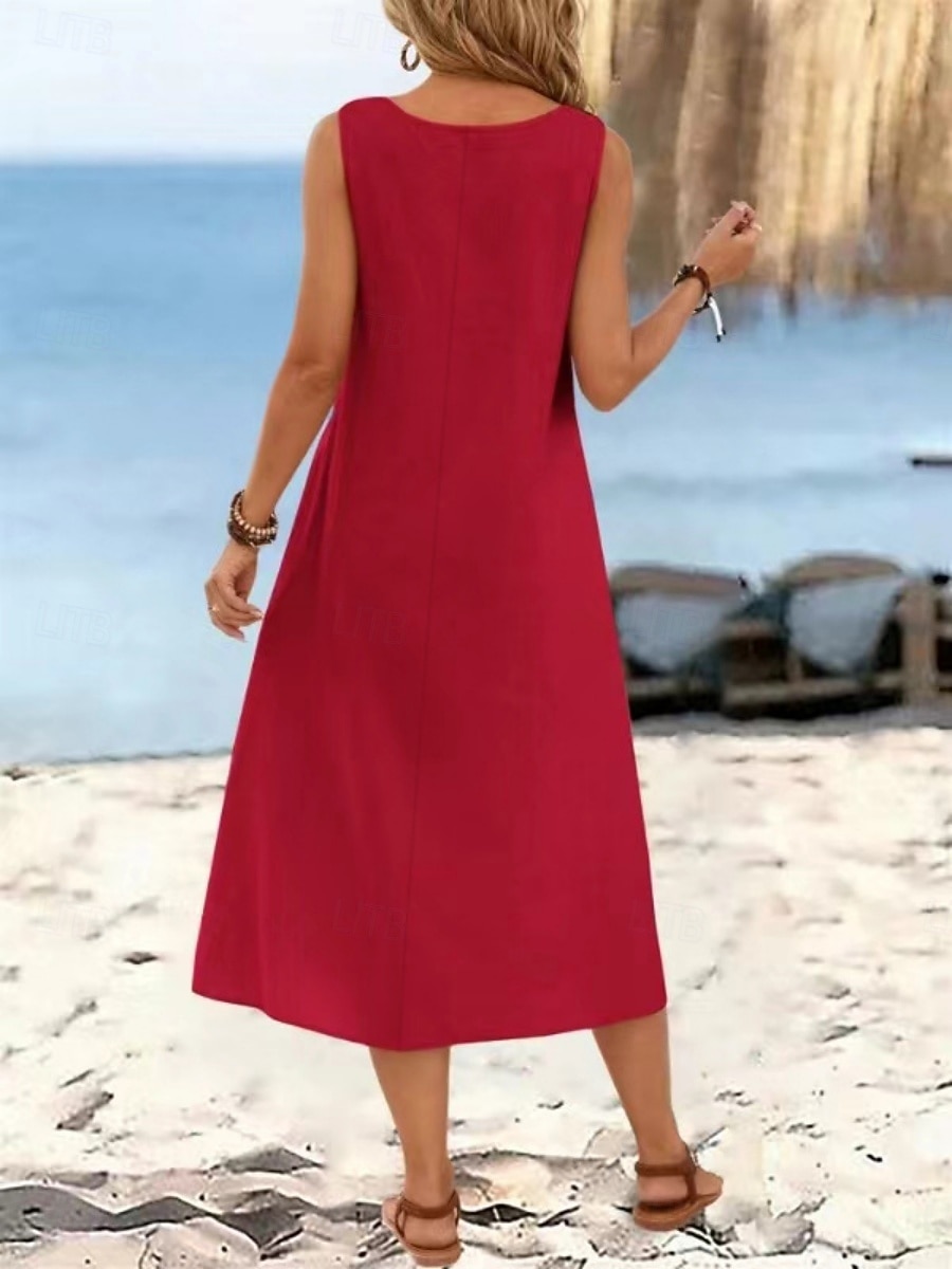 Dames Halflange jurk Hemdjurk Zomerjurk Casual Dagelijks Ruim Passend Effen Mouwloos V-hals Zwart Wijn Beige Zomer 2026 - $32.99 –P8