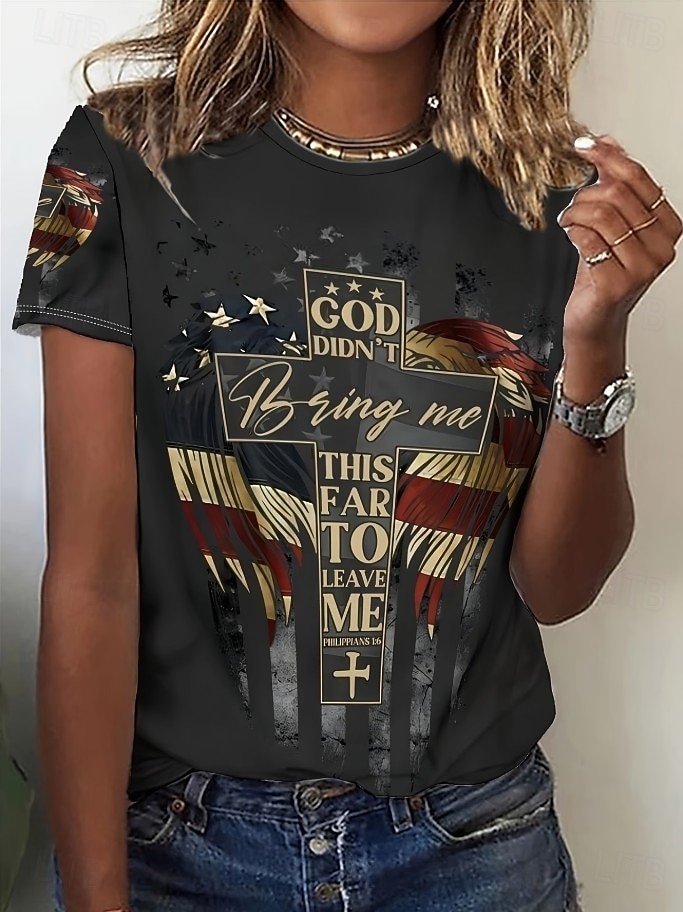 Giorno dell'Indipendenza Americana Per donna Maglietta Stampato Grafico Lettera Bandiera Americana Vintage Elegante Classico Manica Corta Girocollo Top Regolari Quotidiano Nero Estate Primavera del 2026 a $22.99 –P1