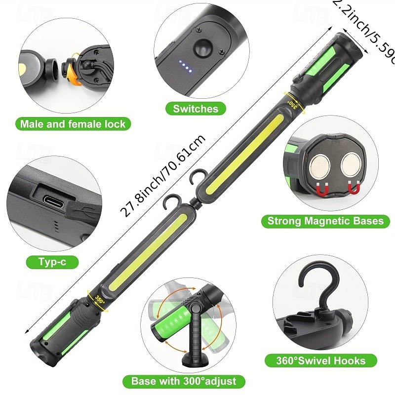 Lampă de lucru pentru mecanic, LED 2400lm, reîncărcabilă 4400mah, magnetică, lanternă de lucru sub capotă cu cârlige pentru reparații/inspecții/garaj/atelier/urgență auto 2026 - $131.99 –P3