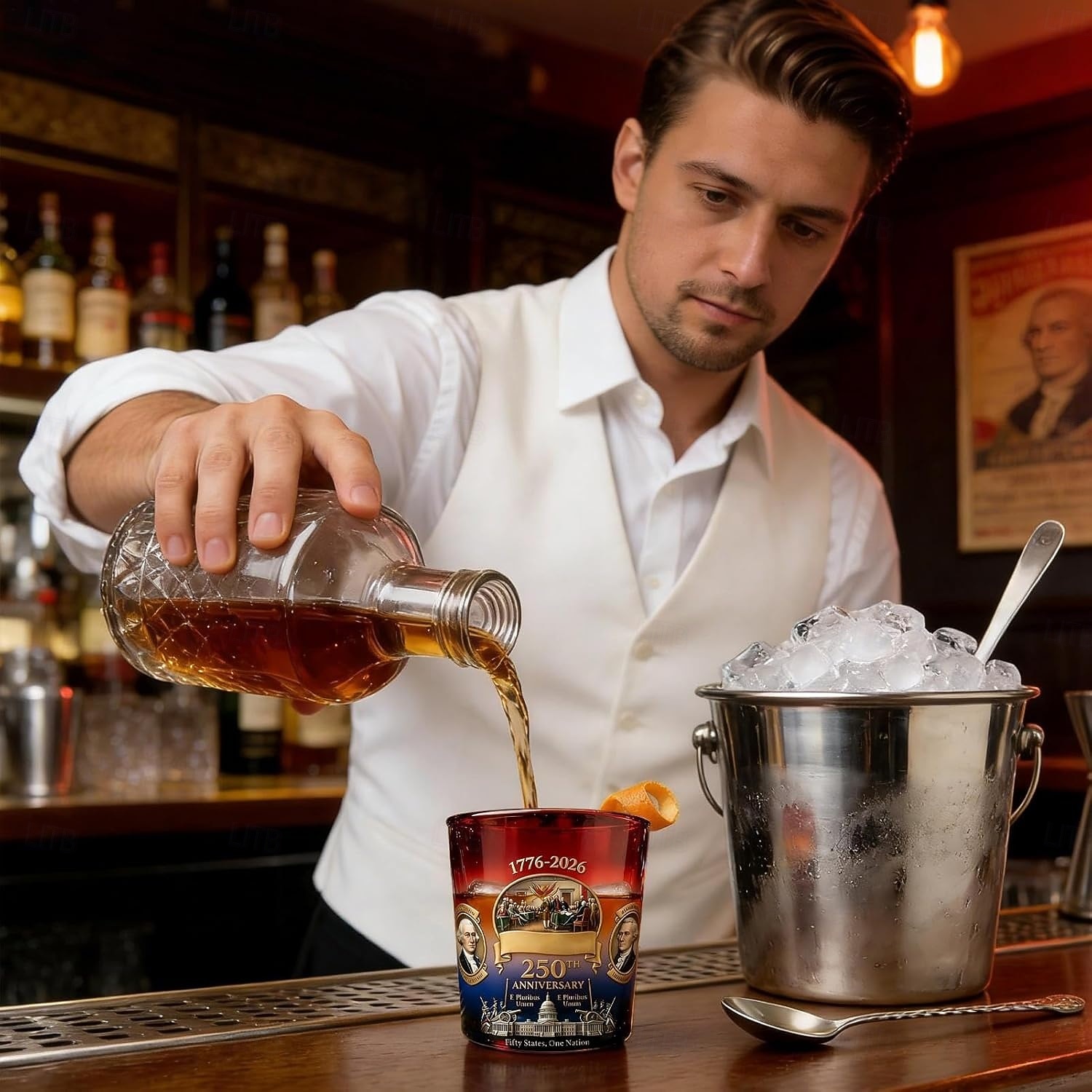 Bicchiere da whisky con bandiera e aquila per il 250° anniversario degli Stati Uniti, bottiglia da whisky edizione 1776-2026, 12 once per liquori, regalo patriottico per veterani militari per uomini, del 2026 a $16.99 –P5