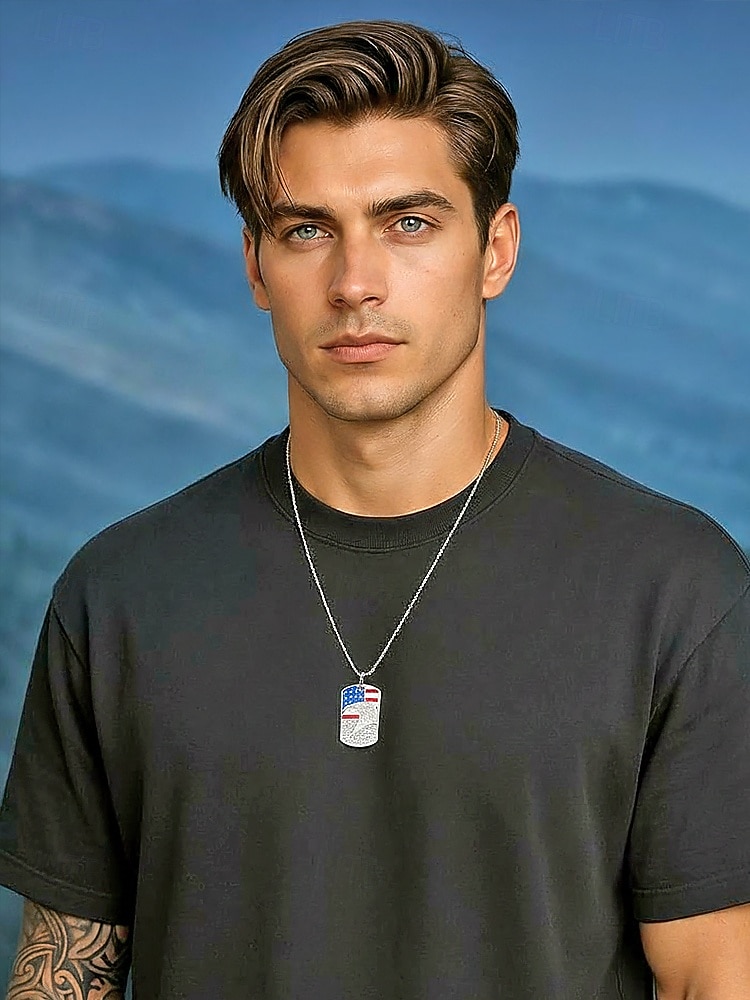 שרשרת תליון סגסוגת לגברים עם דגל ארה"ב ונשר, זמינה בזהב וכסף, מושלמת לציון 250 שנה לארה"ב, יום העצמאות וללבוש יומיומי 2026 - $14.99 –P3