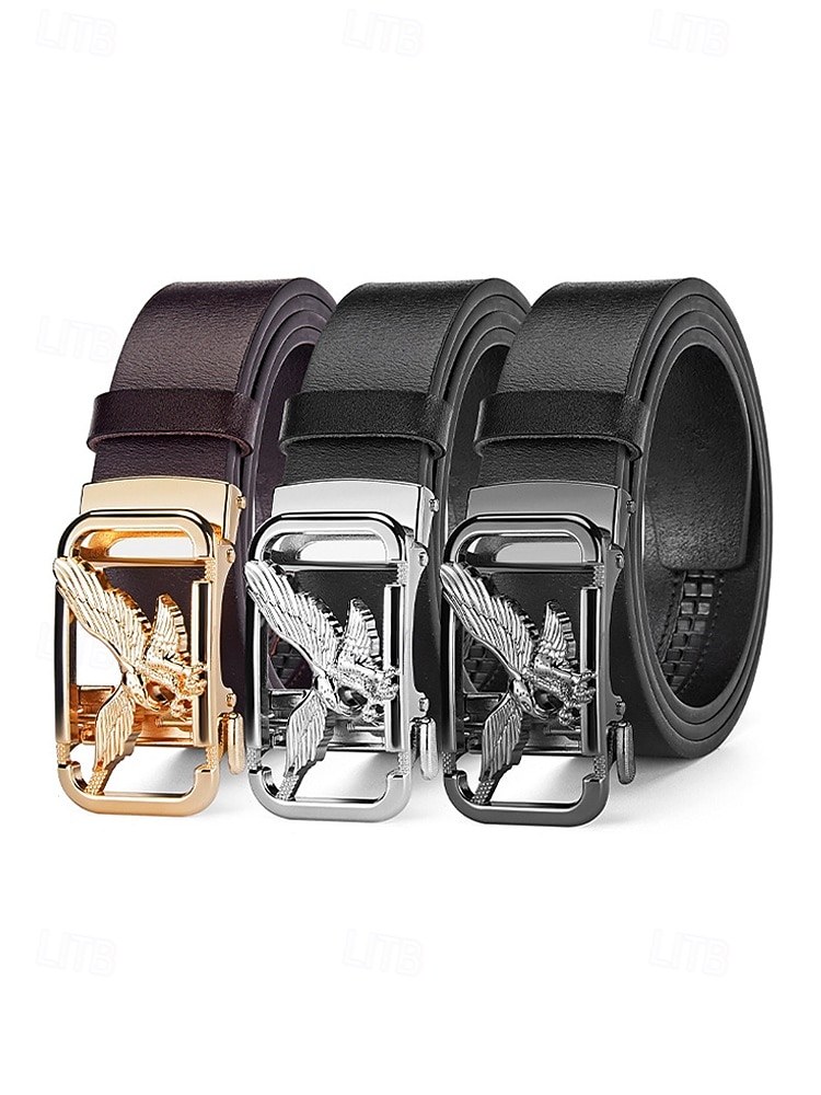 Echtleder-Herrengürtel mit Adler-Automatikschnalle – luxuriöser Rindsledergürtel für Business, Hochzeiten und formelle Alltagskleidung – stilvoller Ratschengürtel in verschiedenen Farben und Ausführungen 2026 - $18.99 –P3