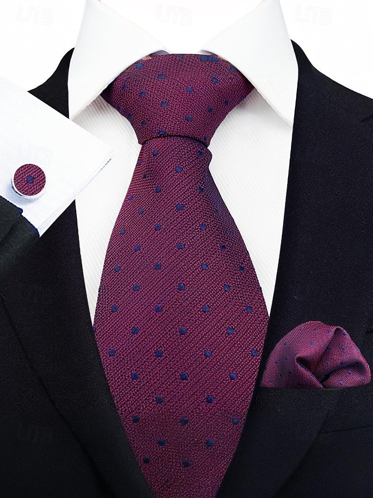 2026年 男性用フォーマルネクタイセット、ポケットチーフとカフスボタン付き - 結婚式、ビジネスパーティー、ガライベントに最適な高級ポリエステルチェック柄ネクタイ - スタイリッシュな花婿の付添人用スーツアクセサリー（複数色）  コレクション – $11.99 –P15