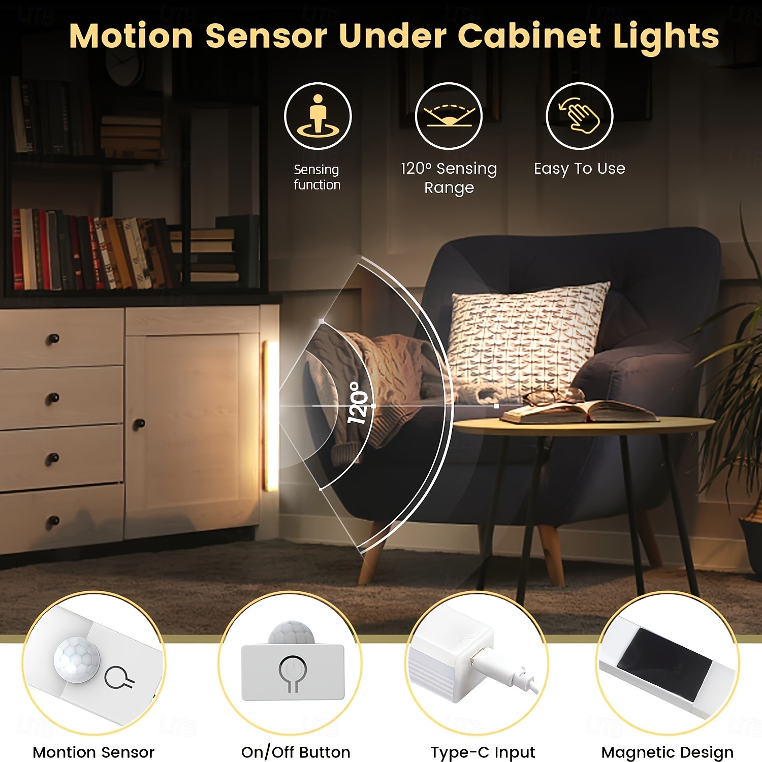 3 Pcs LED Smart Motion Sensor Magnetic Rechargeable Night Lights, Wireless, 3-Color Dimming, Closet, Cabinet, Wine Rack, Bedroom, Bathroom, USB Charging, 10/20/30/50cm 2026 - $8.44 –P1