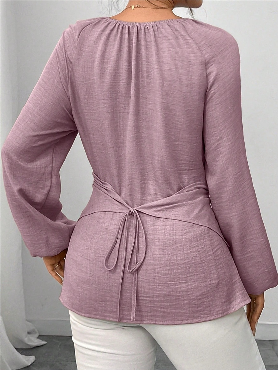 Women's Blouse Ruched Plain Elegant Stylish Basic Long Sleeve Crew Neck Regular Tops Daily Streetwear Black Pink Wine Green Khaki Spring Fall 2026 - $29.99 –P15