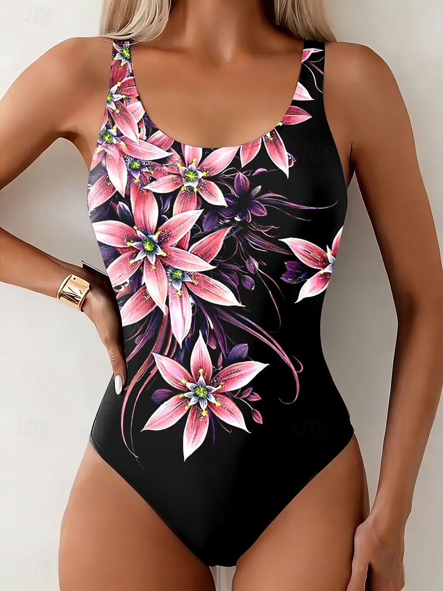 Жен. Купальники Один кусочек Брифы купальник Отпуск Мода Цветочный принт Графика Круглый вырез Без рукавов Купальники 2026 - CAD $38.53 –P1