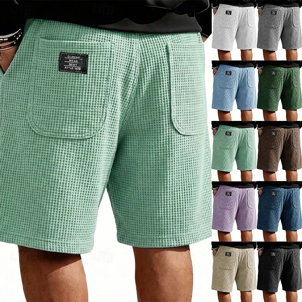 Homme Gauffré Shorts d'été Shorts de plage Cordon de serrage Taille Élastique Jambe Droite Uni Confort Doux Longueur Genou Quotidien Plage Mode Chic & Moderne bleu marine Non Elastique de 2026 ? $22.99 –P1