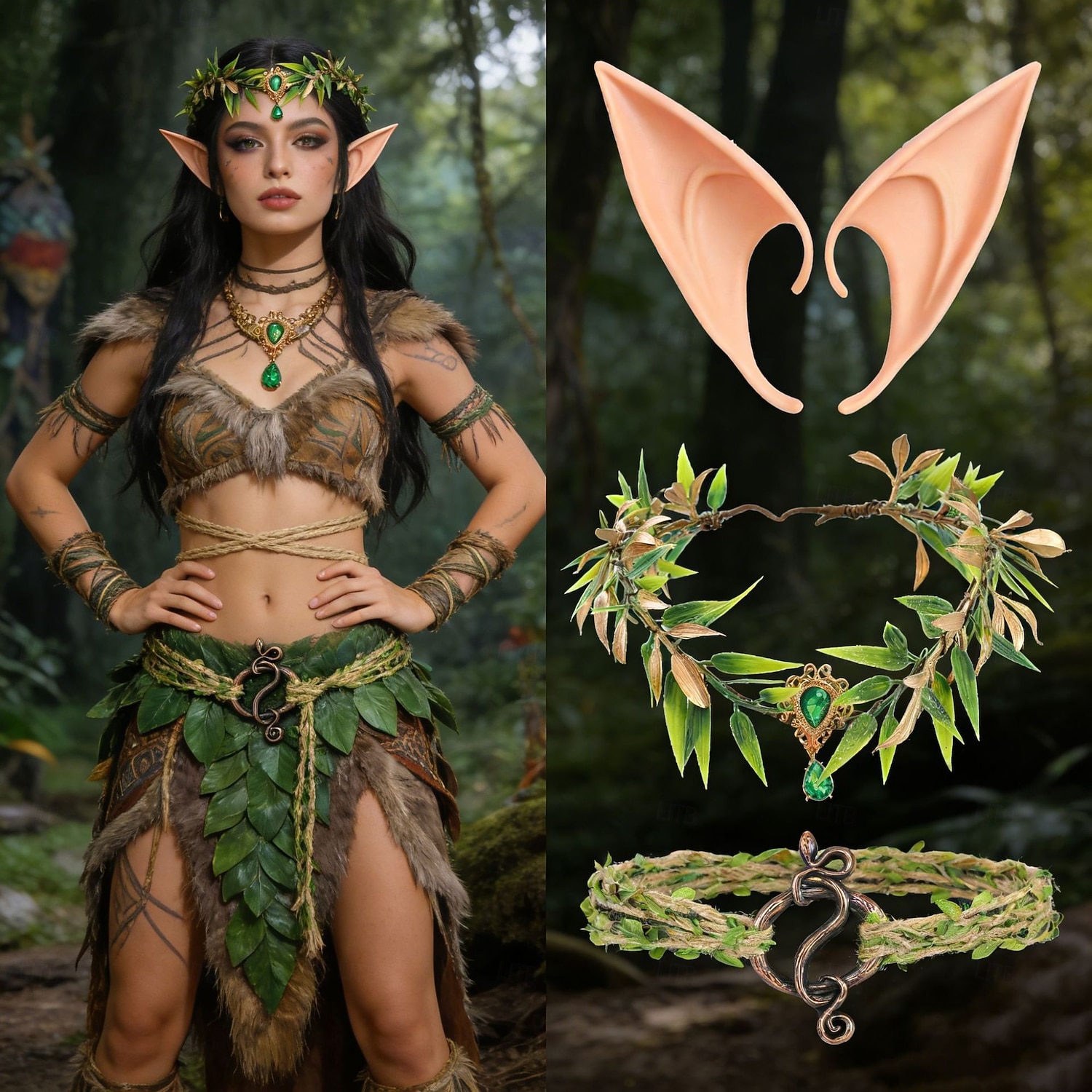 Middeleeuws Renaissance Fancy kostuum Accessoires Elf Fee Kostuum Dames Halloween Carnaval Prestatie LARP Ren Faire Volwassenen Helm Riem Oorbellen 2026 - $24.99 –P1