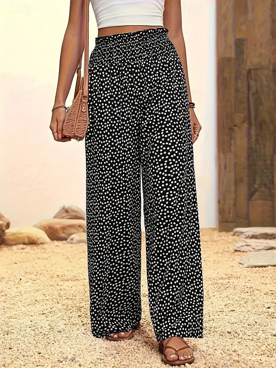 Dam Brett skaft Långbyxor Casual byxor Rak Semester Mode Streetwear Fullängd Hög midja Prickig Ficka Elastisk midja Komfort Bekväm Oelastisk Elastisk Dagligen Semester Gata Svart Rubinrött Blå Grön 2026 - $22.99 –P4