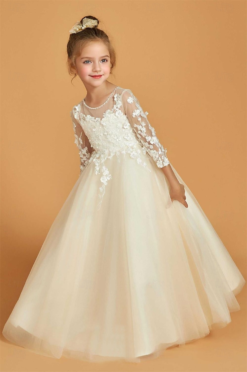 A-Line Floor Length Flower Girl Dress First Communion Girls Cute Prom Dress Satin with Appliques Elegant Fit 3-16 Years 2026 - $114.99 –P1