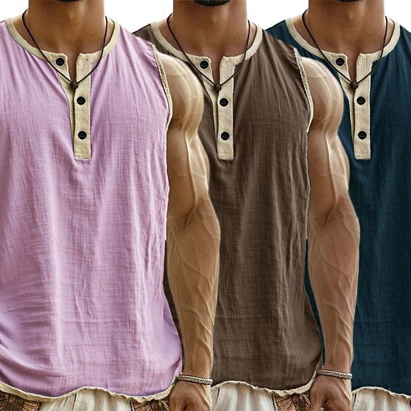 3-delt flerpakning singlet for menn, singlet, ermeløs, henley-skjorte, sommer, enkel, motedesigner, enkel, avslappet, ferie, gate, abc-topp, t-skjorte for menn 2026 - $37.99 –P11