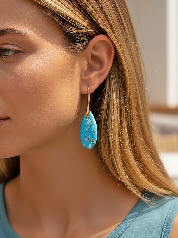 Naisten luonnonkiviset pisaranmuotoiset roikkuvat korvakorut, boheemi turkoosi tyyli useissa väreissä, kevyt ja näyttävä koru kevät-kesälomalle, rannalle ja jokapäiväiseen käyttöön. 2026 - $11.99 –P4