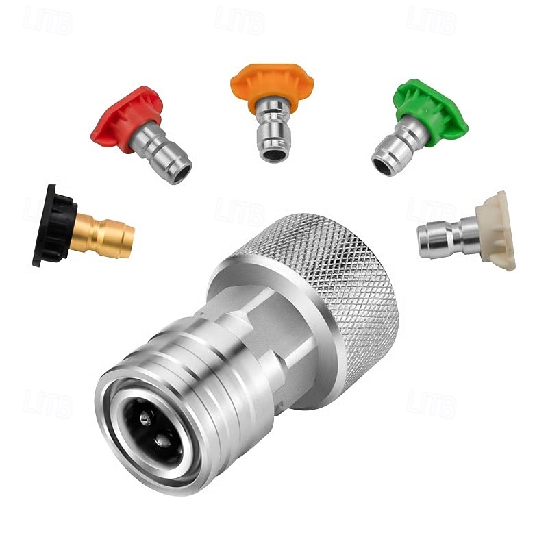 Adaptér ze zahradní hadice na mini tlakový čistič - 3/4" na 1/4", nástavec pro tlakový čistič zahradní hadice, převod vodní hadice na konektor pro tlakový čistič, nerezová ocel (konektor + sada 5 2026 - $19.99 –P1