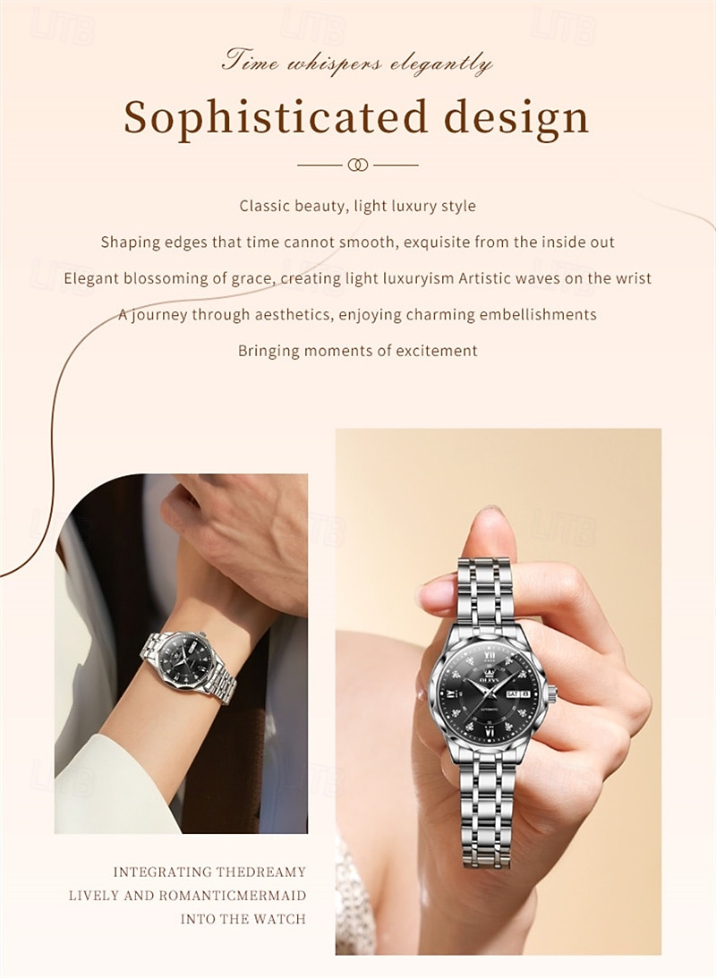 New Olevs Brand Ladies' Business Watch With Luminous Display, Calendar And Week Indication, Fully Automatic Mechanical Movement, Diamond-Set Rhombus Shape, Water-Resistant, Suitable For Casual And Spo 2026 - $94.99 –P3