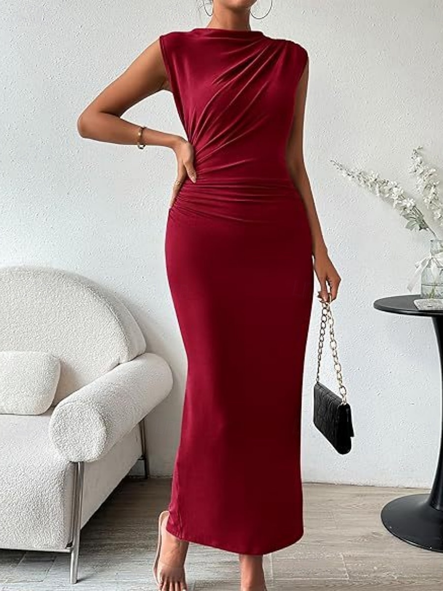 Damen Maxikleid Abschlussballkleid Partykleid Freizeitkleid Cocktailkleid Elegant Mode Modern Outdoor Abendgesellschaft Party Normale Passform Einfach Ärmellos Hoher Ausschnitt Schwarz Burgunderrot 2026 - $17.49 –P17