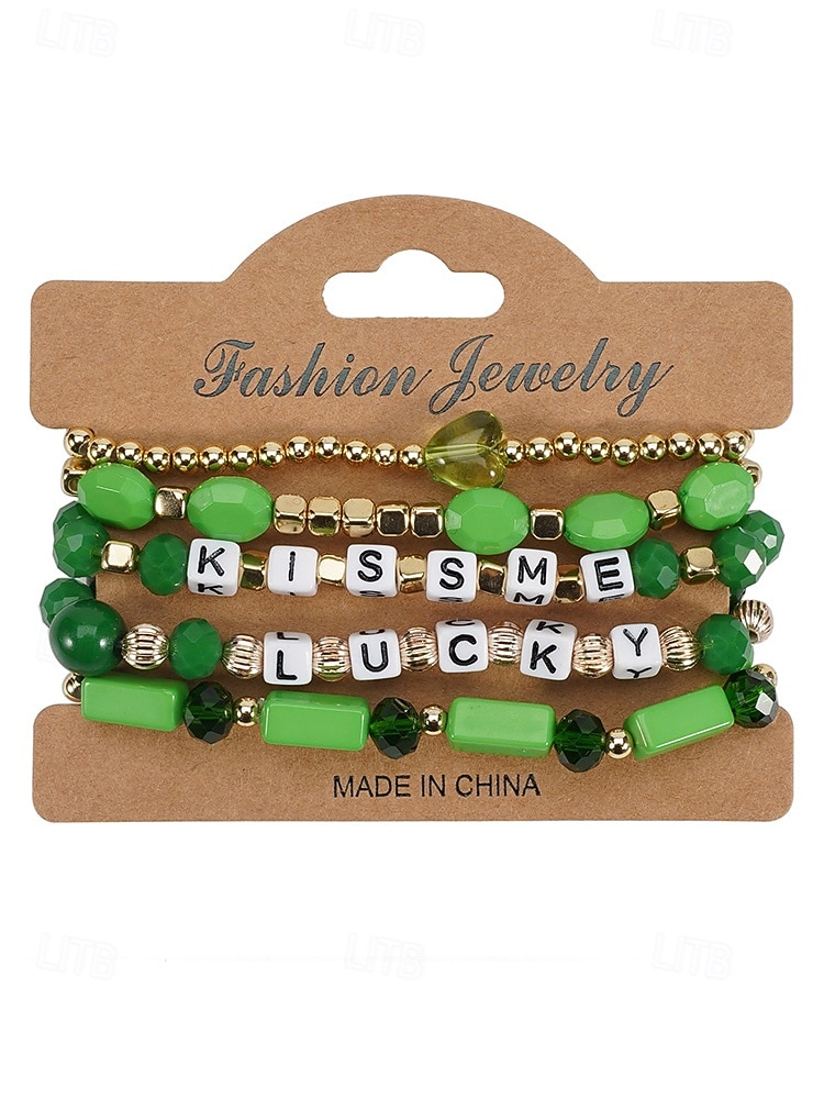 Set de brățări cu mărgele pentru femei de Ziua Sfântului Patrick, brățări cu pandantive din rășină și aliaj, bijuterii cu litere irlandeze cu trifoi în mai multe stiluri, perfecte pentru parade de sărbători, petreceri și ținute festive 2026 - $9.99 –P10