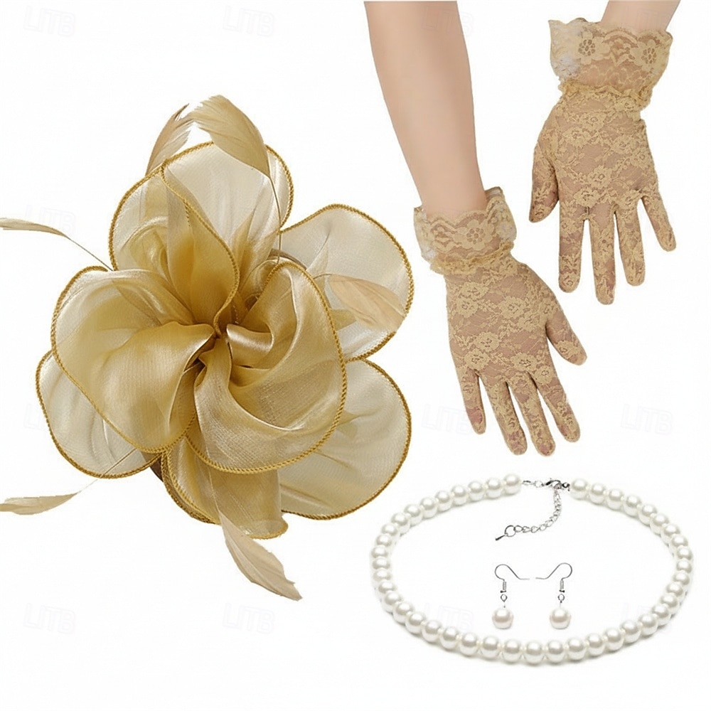 Set Derby Guanti Copricapo Collana con accessori Costume Per donna Mascherata Matrimonio Ascot Festival delle corse di cavalli Adulti Copricapo Guanti Orecchini del 2026 a $32.99 –P8